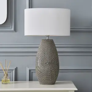 The Lighting Edit Cylinder Satin Stone Crackle effect Table lamp