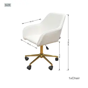 New Teddy Fabric Material Adjustable Height Swivel Home Office Chair For Indoor Office With Gold Legs,White