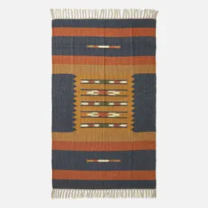 Homescapes Lundi Orange & Blue Kilim Cotton & Jute Rug 120 x 170 cm