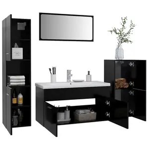 Berkfield Bathroom Furniture Set Black Engineered Wood