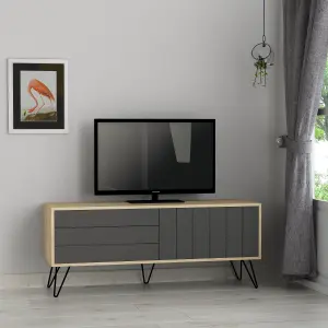 Decortie Picadilly Modern TV Unit Multimedia Centre Storage Cabinet Oak Anthracite Grey 139cm for 55" TV