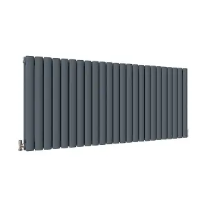 Horizontal Anthracite Double Oval Panel Radiator (H)600mm x (W)1416mm, 9332 BTU.