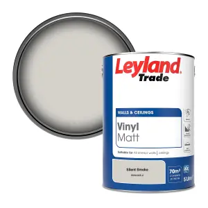 Leyland Trade Vinyl Matt Walls & Ceilings Emulsion Paint Silent Smoke (PPG1025-2) 5L