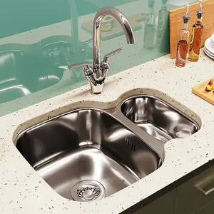 Astini Renzo 1.5 Bowl Stainless Steel Kitchen Sink, Waste & Saturn Tap