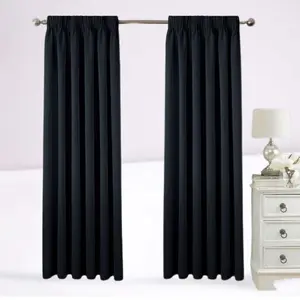 Fiffer Polyester Blackout Pinch Pleat Curtain Pair Black / 229 x 229 cm