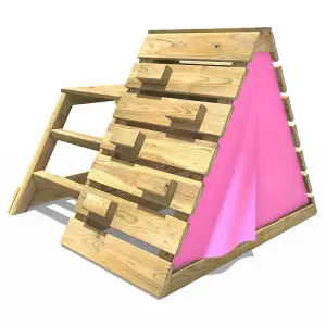 Rebo Mini Wooden Climbing Pyramid Adventure Playset and Slide - Pink