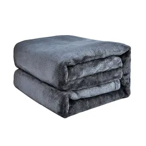 EHC Luxury Super Soft Snugly Solid Flannel Fleece Throw Bed Blankets, Grey 150cm x 200cm