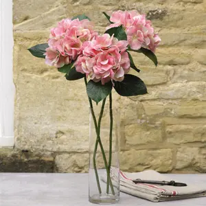 Bloom Artificial Single Pink Hydrangea Stem - Faux Fake Silk Flower Indoor Home Decoration Floral Arrangements - Measures L60cm