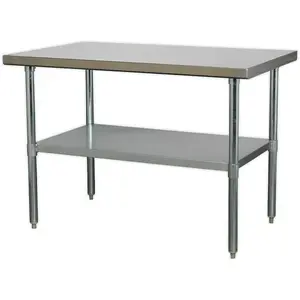 Durable 1.2m Stainless Steel Workbench with Adjustable Storage Shelf for Kitchen Use