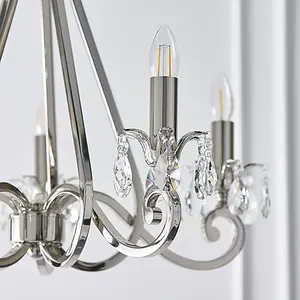 Luminosa Oksana 5 Light Multi Arm Ceiling Pendant Chandelier Polished Nickel, E14