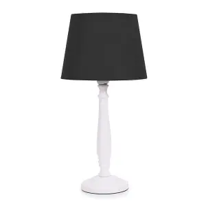 ValueLights Victoria Traditional White Wood Candlestick Table Lamp with Black Tapered Shade