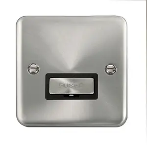 Curved Satin / Brushed Chrome 13A Fused Ingot Connection Unit - Black Trim - SE Home