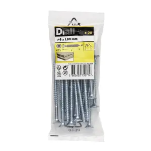 Diall Double-countersunk Zinc-plated Carbon steel Screw (Dia)6mm (L)80mm, Pack of 20