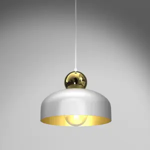 Milagro Harald Pendant Lamp 1XE27 A Stylish Hand Made 30CM Lamp In Matt White With Luxurious Gold Detail