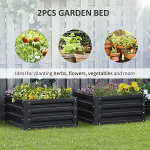 Outsunny Set of 2 Raised Garden Bed Galvanised Planter Box, Grey