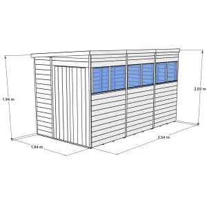 BillyOh Switch Tongue and Groove Pent Wooden Shed - 12x6 Windowed - 11mm Thickness