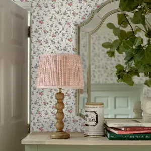 Laura Ashley White & Coral Pink Priory Smooth Wallpaper