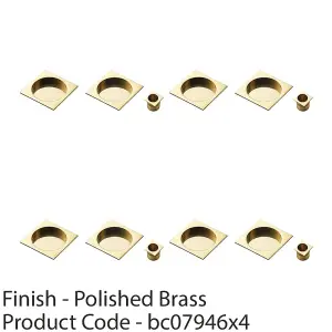 4 PACK - 30mm Sliding Door Rose & 2x 53mm Square Flush Finger Pulls - Polished Brass