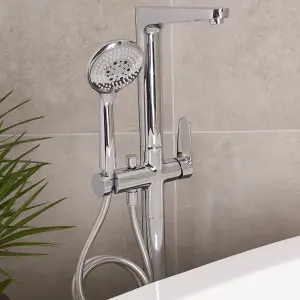 GoodHome Cavally Silver Chrome effect Floor-mounted Mixer tap with shower kit