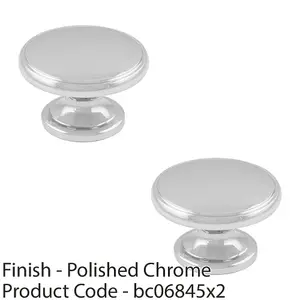 2 PACK - Ring Domed Cupboard Door Knob 32mm Diameter Polished Chrome Cabinet Handle