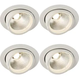 4 PACK Fully Adjustable Ceiling Downlight - 36W Warm White LED - Matt White