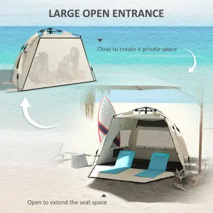 Outsunny Pop Up Beach Tent for 2-3 Person with Carry Bag, UPF15+, Khaki