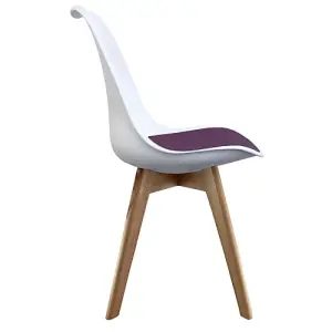 Soho White & Aubergine Plastic Dining Chair with Squared Light Wood Legs