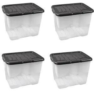 3 x 10 Litres Clear Transparent Base Curve Storage Containers With Black Lids For Home & Office