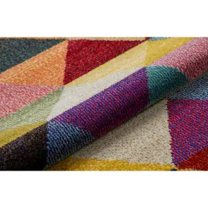 Multi Geometric Chequered Modern Easy to Clean Rug For Dining Room-80cm X 150cm