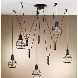 Luminosa Spider 5 Light Wire Shade Cluster Pendant Ceiling Light, Black