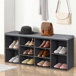 Costway Wooden Shoe Bench Hallway Shoe Storage Rack Cabinet Organizer w/ Seat Cushion