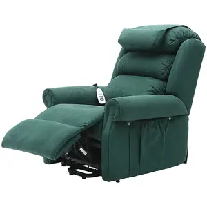 Dual Motor Rise and Recline Armchair - Waterfall Pillow - Green Suedette Fabric