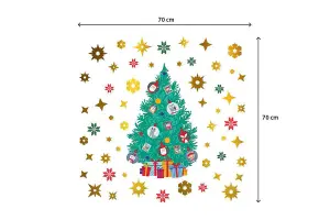 Christmas Tree and Golden Snowflakes Window Stickers DIY Wall Home Decorations