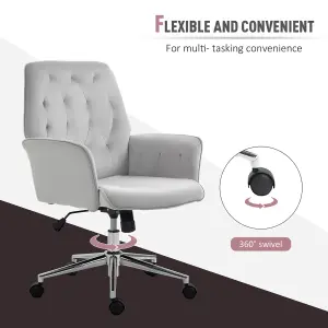 Vinsetto Velvet-Feel Fabric Office Swivel Chair Mid Back Computer Desk with Adjustable Seat, Arm - Light Grey