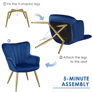 Yaheetech Blue Upholstered Velvet Armchair with Wing Side