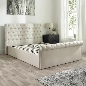 Chesterfield Ottoman Storage Bed in Natural Linen, size King