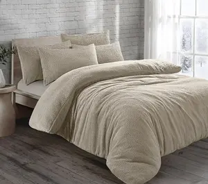 Teddy Fleece Duvet Cover Set With Pillow Case Thermal Fleece Warm Cosy Soft Fur Teddy Bedding Duvet Cover Set