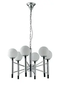 Luminosa Hammond 6 Light Mutli Arm Globe Ceiling Pendant, Chrome, Opal, White, E14