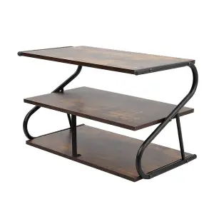 3 Tier Rustic Brown S Frame Wooden Shoe Storage Rack Organiser Shelf 60cm (W) x 35cm (D) x 40cm (H)