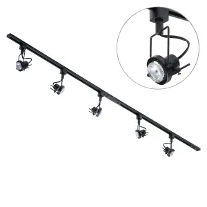 Litecraft Greenwich Black 5 Head 2m Straight Kitchen Ceiling Light with LED Bulbs