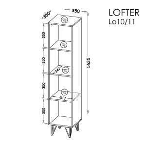 Rustic-Chic Bookcase - Lofter in Oak Wotan & Concrete, H1635mm W350mm D350mm