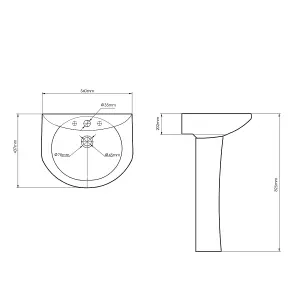 Rinse Bathrooms Basin with Full Pedestal - 540mm