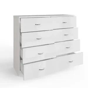 White Gloss 8 Drawer Chest Of Drawers 4+4 Bedroom Furniture