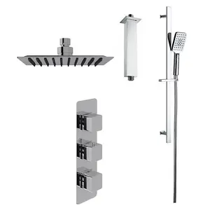 Dezine Cubo Concealed Shower Kit with Slide Rail Kit and Ceiling Mounted Rain Head, Chrome