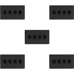 5 PACK 4 Gang Quad Retro Toggle Light Switch SCREWLESS MATT BLACK 10A 2 Way