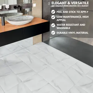 Self-Adhesive Vinyl Floor Tiles - 30 Pack for 30 ft² (2.79 m²) Coverage - Peel & Stick Vinyl Floor Tiles - White Marble Effect