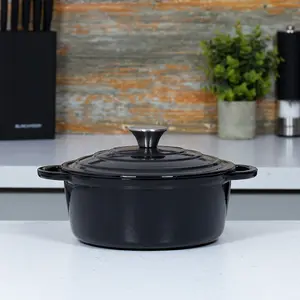 Blackmoor 67519 22cm Black Coloured Cast Iron Casserole Dish With Lid