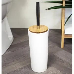 Showerdrape Sonata White & Bamboo Toilet Brush & Holder