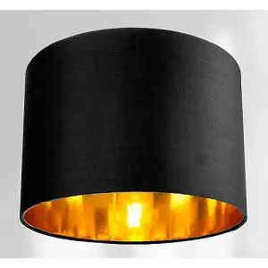 Contemporary Black Cotton 10 Table/Pendant Lamp Shade with Shiny Golden Inner