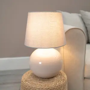 ValueLights Bosco Stone Natural Ceramic Table Lamp with Grey Tapered Shade - LED Bulb Included